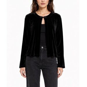 CLIO Black Velvet Open Front Cardigan Jacket Top Women Large Vintage Made in USA